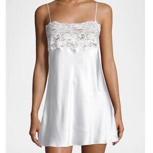 NWT Christine Lingerie Bijoux Lace-Trim 100% Silk Chemise Slip Dress Bridal Sz M
